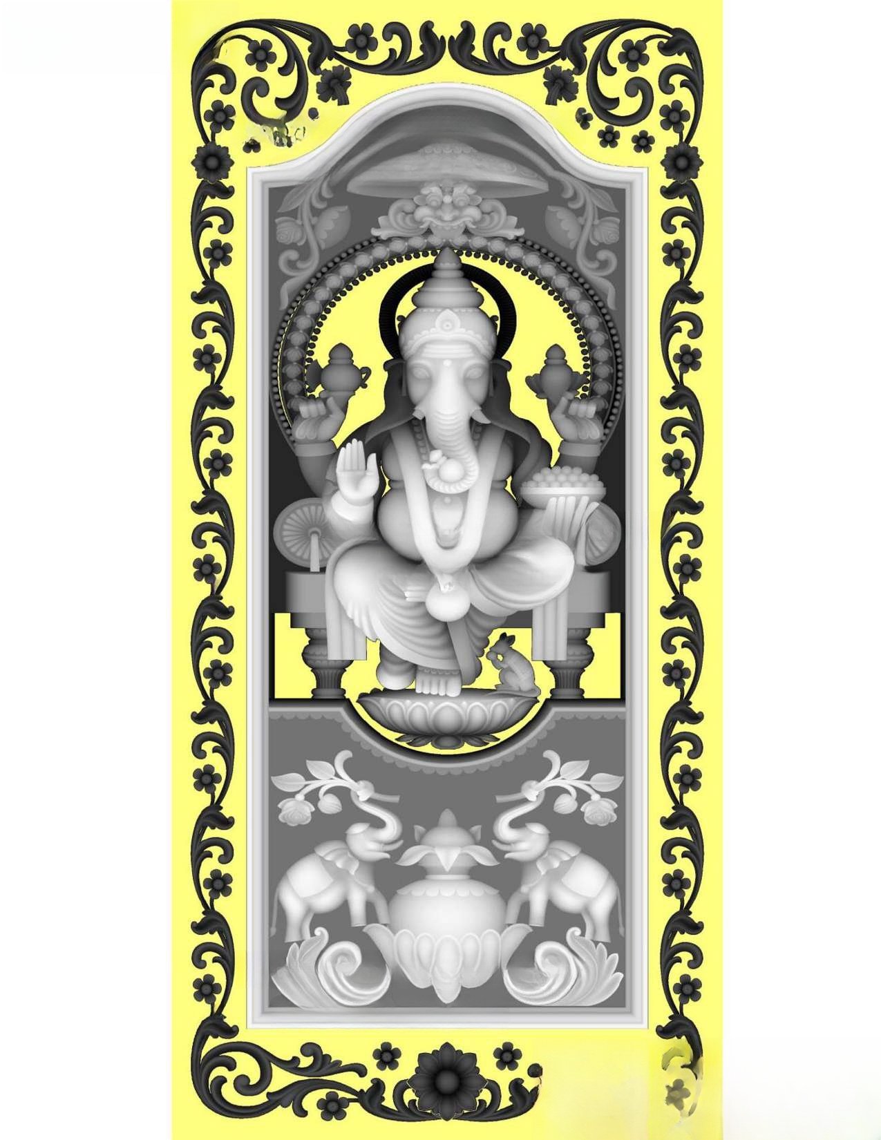 MD - MIX-141 Lord Ganesha Divine Temple Door 3D Relief Model